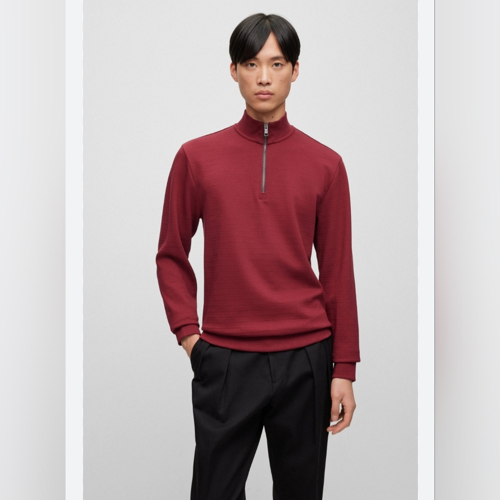 Hugo Boss Zip-neck sweatshirt in mercerized cotton jacquard